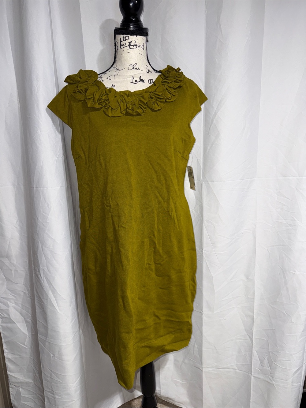 Just Taylor Olive Green Floral-Trim Midi Dress